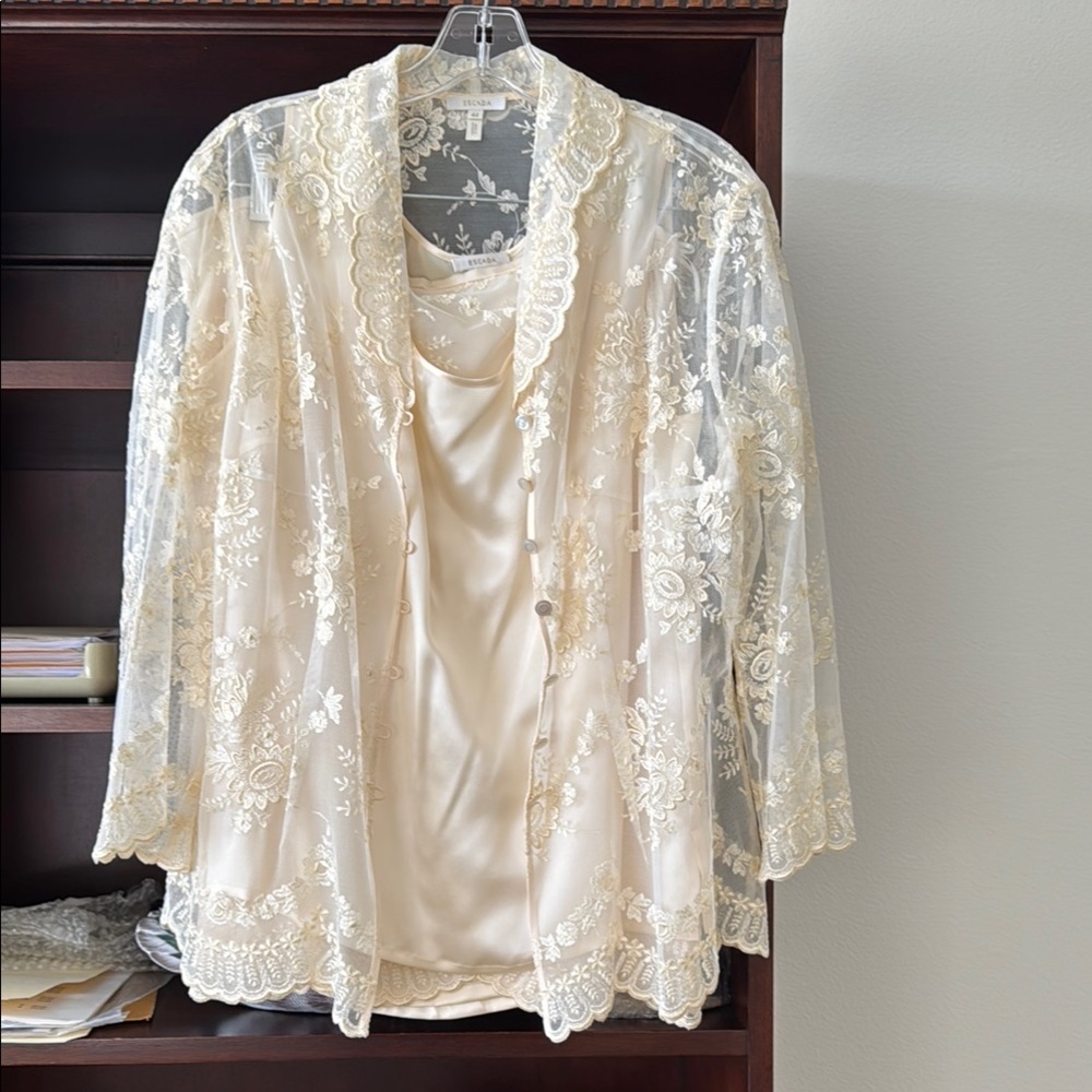 3 piece lace skirt, jacket and top.